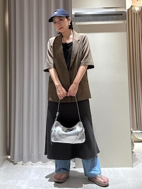 「アイテム（テーラードジャケット、グリーン系）」を使った、harunaさん（レディース・162cm）の夏コーディネート