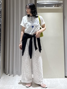 「VIS（ビス）の2層ロングハンドルバッグ（Tote、グリーン系）」を使った、harunaさん（レディース・162cm）の夏コーディネート