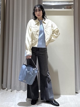 「VIS（ビス）のアウトポケット合皮ブルゾン（ブルゾン、ベージュ系）」を使った、harunaさん（レディース・162cm）の春コーディネート