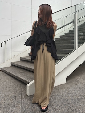 「Ungrid（アングリッド）のアイテム（スカート）」を使った、藤原麻帆さん（レディース・157cm）の夏コーディネート