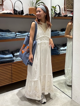 「Ungrid（アングリッド）のアイテム（トートバッグ）」を使った、藤原麻帆さん（レディース・157cm）の夏コーディネート