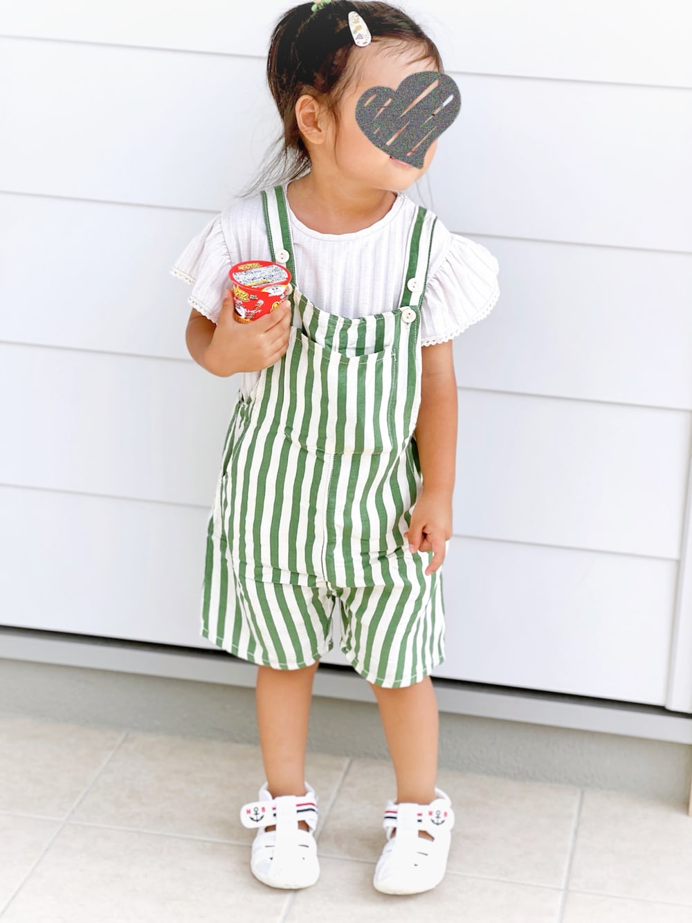 「夏コーデ、ZARA KIDS、3歳、4歳、ZARA」｜「ZARA KIDSのアイテム（サロペット/オーバーオール、グリーン系）」を使った、tsumuさん（キッズ・90cm）の夏コーディネートの1枚目の写真