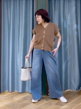 「BARNYARDSTORM（バンヤードストーム）のBARNYARDSTORM / NEWカットワイドデニム / ハンドウォッシャブル【WEB限定サイズL】（デニムパンツ、ブルー系）」を使った、67remiさん（レディース）の春コーディネート