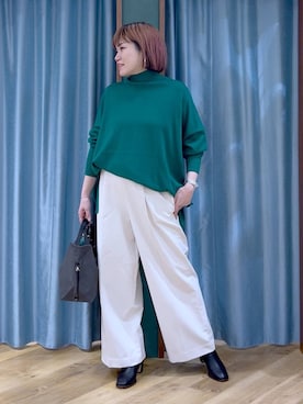 「BARNYARDSTORM（バンヤードストーム）のBARNYARDSTORM / マシュマロワイドパンツ【撥水・セットアップ対応】（スラックス）」を使った、67remiさん（レディース・160cm）の冬コーディネート