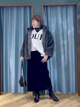 「BARNYARDSTORM（バンヤードストーム）のBARNYARDSTORM / ミンクライクコート（ブルゾン）」を使った、67remiさん（レディース・160cm）の秋コーディネート