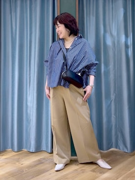 「BARNYARDSTORM（バンヤードストーム）のBARNYARDSTORM / タイプライターワイドシャツ＜セットアップ対応＞（シャツ/ブラウス、ブルー系）」を使った、67remiさん（レディース）の春コーディネート