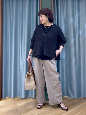 「BARNYARDSTORM（バンヤードストーム）のBARNYARDSTORM / ペーパーリラックスカーディガン【『ネルソンさん』YouTubeご紹介アイテム】（カーディガン/ボレロ、ブラック系）」を使った、67remiさん（レディース）の春コーディネート