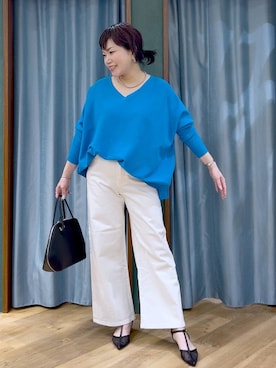 「BARNYARDSTORM（バンヤードストーム）のBARNYARDSTORM / Oggi11月号掲載◆ソフトウエストワイドデニムパンツ【『BABALOG』チャンネルご紹介アイテム】（デニムパンツ、ホワイト系）」を使った、67remiさん（レディース）の冬コーディネート