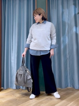 「BARNYARDSTORM（バンヤードストーム）のBARNYARDSTORM /  【新色登場】ダブルクロスワイドパンツ 【『ネルソンさん』YouTubeご紹介アイテム】（スラックス、ブラック系）」を使った、67remiさん（レディース）の春コーディネート