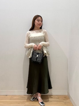 「RODE SKO（ロデスコ）のツイードショルダーバッグ（ショルダーバッグ、ブラック系）」を使った、ユナさん（レディース・160cm）の夏コーディネート