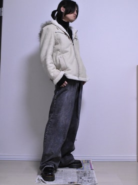 「アイテム（ムートンコート）」を使った、KACCHAN   さん（メンズ・178cm）の秋コーディネート