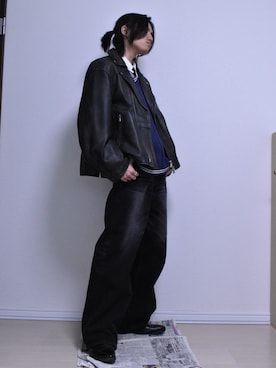 「アイテム（ライダースジャケット）」を使った、KACCHAN   さん（メンズ・178cm）の秋コーディネート