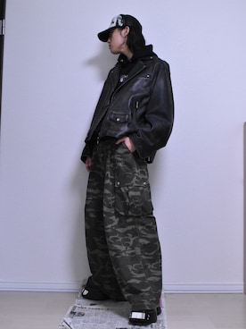 「アイテム（ライダースジャケット）」を使った、KACCHAN   さん（メンズ・178cm）の秋コーディネート