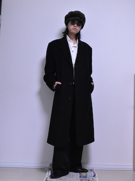 「アイテム（ノーカラーコート）」を使った、KACCHAN   さん（メンズ・178cm）の冬コーディネート