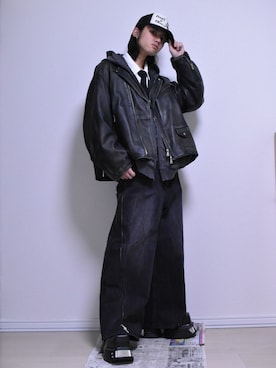 「アイテム（ライダースジャケット）」を使った、KACCHAN   さん（メンズ・178cm）の冬コーディネート