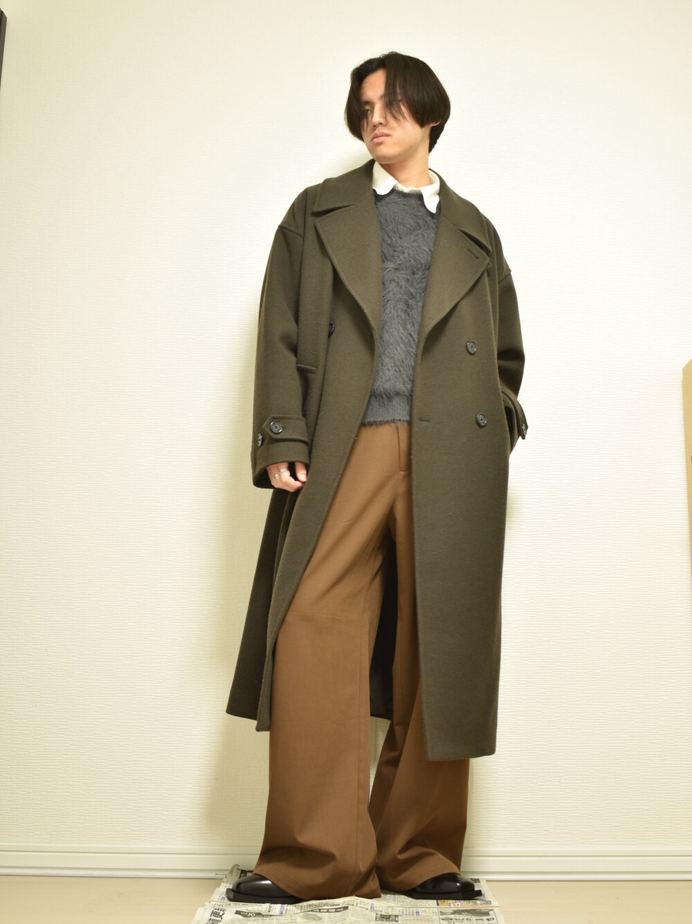 CLEL テックメルトンルーズ ダブルチェスターコートブラウンS CLEL テックメルトンルーズ ダブルチェスターコート S ダークブラウン