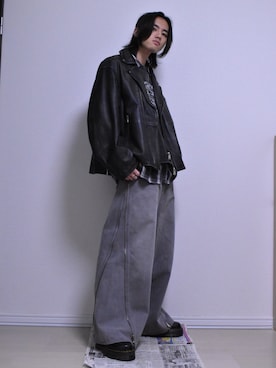 「アイテム（ライダースジャケット）」を使った、KACCHAN   さん（メンズ・178cm）の秋コーディネート