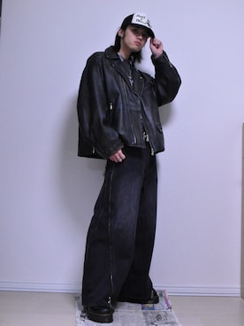「アイテム（ライダースジャケット）」を使った、KACCHAN   さん（メンズ・178cm）の冬コーディネート
