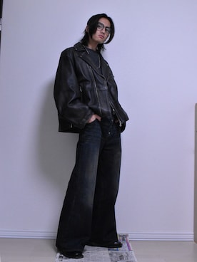 「アイテム（ライダースジャケット）」を使った、KACCHAN   さん（メンズ・178cm）の秋コーディネート