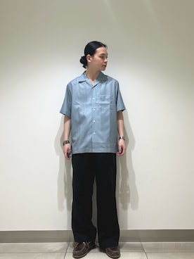 「URBAN RESEARCH DOORS（アーバンリサーチドアーズ）のセオアルファアプリントオープンカラーSH（シャツ/ブラウス、グレー系）」を使った、EIKICHIさん（メンズ・170cm）の夏コーディネート