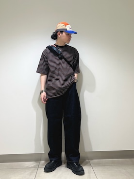 「URBAN RESEARCH DOORS（アーバンリサーチドアーズ）のプレーティングマルチボーダーTシャツ（Tシャツ/カットソー、ブラウン系）」を使った、EIKICHIさん（メンズ・170cm）の春コーディネート