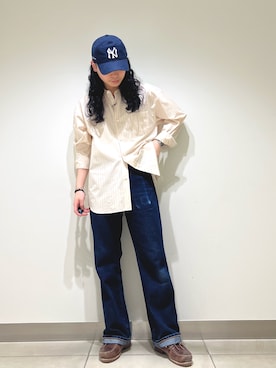 「URBAN RESEARCH（アーバンリサーチ）のTHOMAS MASON OVER SHIRTS（シャツ/ブラウス、ホワイト系）」を使った、EIKICHIさん（メンズ・170cm）の春コーディネート