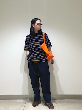 「FORK&SPOON（フォークアンドスプーン）のFORK&SPOON　PEカノコボーダーショートスリーブTシャツ（Tシャツ/カットソー、ブルー系）」を使った、EIKICHIさん（メンズ・170cm）の夏コーディネート