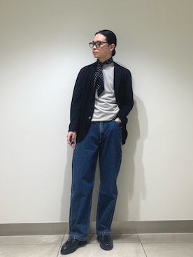 「URBAN RESEARCH DOORS（アーバンリサーチドアーズ）のLIFE STYLE TAILOR　ハイゲージクルーネック半袖ニット（シャツ/ブラウス、ホワイト系）」を使った、EIKICHIさん（メンズ・170cm）の春コーディネート