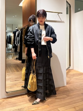 「Whim Gazette（ウィムガゼット）のミドルMA-1（MA-1、ブラック系）」を使った、RIRI_WHIMさん（レディース・158cm）の春コーディネート