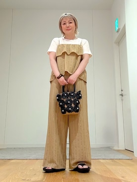 「SMELLY（スメリー）のステンレスホワイトビーズネックレス（ネックレス、ホワイト系）」を使った、あおばさん（レディース・152cm）の夏コーディネート