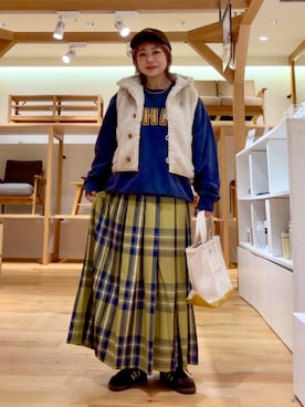 「アイテム（キャップ）」を使った、あおばさん（レディース・152cm）の秋コーディネート