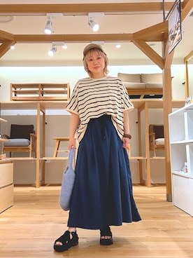 「アイテム（トートバッグ）」を使った、あおばさん（レディース・152cm）の夏コーディネート