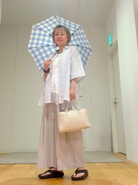 「URBAN RESEARCH（アーバンリサーチ）のハーフスリーブストライプシャツ（シャツ/ブラウス、ブルー系）」を使った、あおばさん（レディース・152cm）の夏コーディネート
