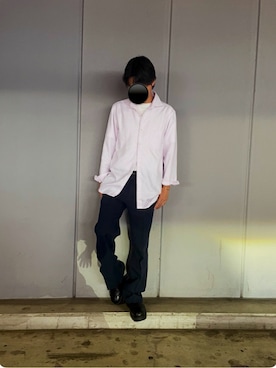 「NEWYORKER（ニューヨーカー）のアイテム（ビジネスシャツ、ピンク系）」を使った、akiさん（メンズ・162cm）の秋コーディネート