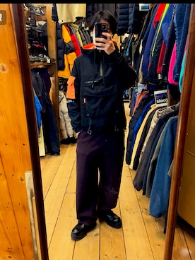 「Carhartt（カーハート）のアイテム（ナイロンジャケット、ブラック系）」を使った、akiさん（メンズ・162cm）の春コーディネート