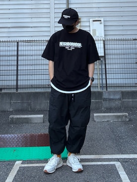 「NEIGHBORHOOD（ネイバーフッド）のアイテム（キャップ、ブラック系）」を使った、𝐩𝐣 𝐚𝐧𝐝 𝐞𝐜さん（メンズ・168cm）の秋コーディネート