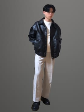 「CLEL（クレイル）のアイテム（ライダースジャケット）」を使った、かっとみさん（メンズ・164cm）の冬コーディネート