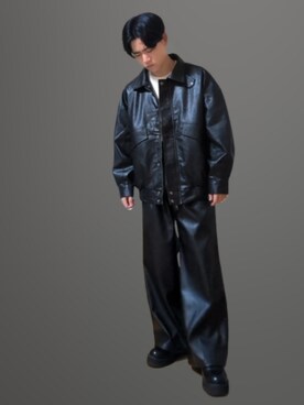 「CLEL（クレイル）のアイテム（ライダースジャケット）」を使った、かっとみさん（メンズ・164cm）の冬コーディネート