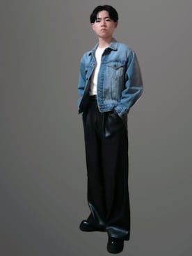 「GU（ジーユー）のアイテム（デニムジャケット）」を使った、かっとみさん（メンズ・164cm）の冬コーディネート