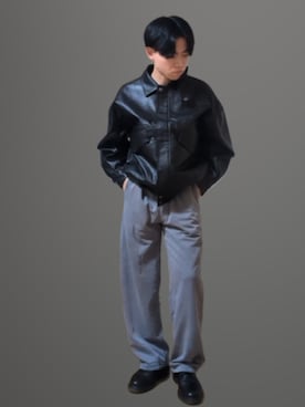 「CLEL（クレイル）のアイテム（ライダースジャケット）」を使った、かっとみさん（メンズ・164cm）の冬コーディネート