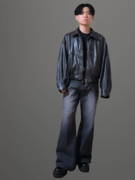 「CLEL（クレイル）のアイテム（ライダースジャケット）」を使った、かっとみさん（メンズ・164cm）の冬コーディネート