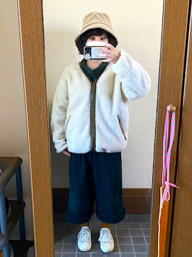「niko and...（ニコアンド）のオリジナルコーデュロイバケットハット（ハット）」を使った、kimidoriさん（レディース・148cm）の冬コーディネート