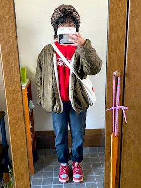 「Coca Cola（コカコーラ）のアイテム（スウェット）」を使った、kimidoriさん（レディース・148cm）の冬コーディネート