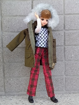 「TAKARA　リカちゃんパパドレスのアイテム（スラックス、ブラック系）」を使った、やんちゃっちゃんさん（レディース・165cm）の冬コーディネート