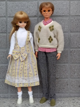 「TAKARA Ken ドレスコレクションのアイテム（ニット/セーター、ベージュ系）」を使った、やんちゃっちゃんさん（レディース・165cm）の春コーディネート