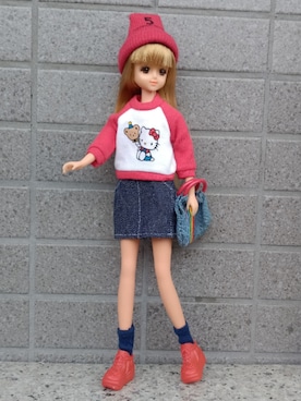 「TAKARAのアイテム（デニムスカート、ブルー系）」を使った、やんちゃっちゃんさん（レディース・165cm）の春コーディネート