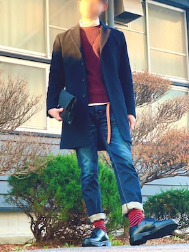 「アイテム（クラッチバッグ）」を使った、tomsnowさん（メンズ・178cm）の冬コーディネート