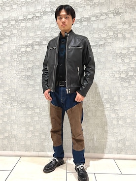 「DIESEL（ディーゼル）のアイテム（ライダースジャケット）」を使った、SHOTAさん（メンズ・173cm）の秋コーディネート