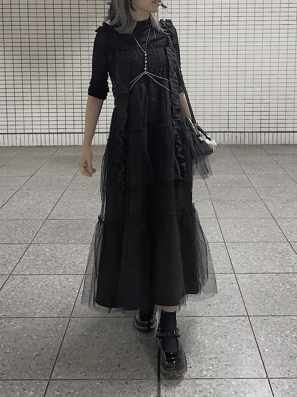 ロングフリルギャザーリボンワンピース(HARE)を使った人気ファッション