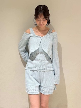 「SNIDEL HOME（スナイデルホーム）のクロシェカーディガン（ルームウェア/パジャマ、ブルー系）」を使った、SNIDEL HOMEさんの春コーディネート